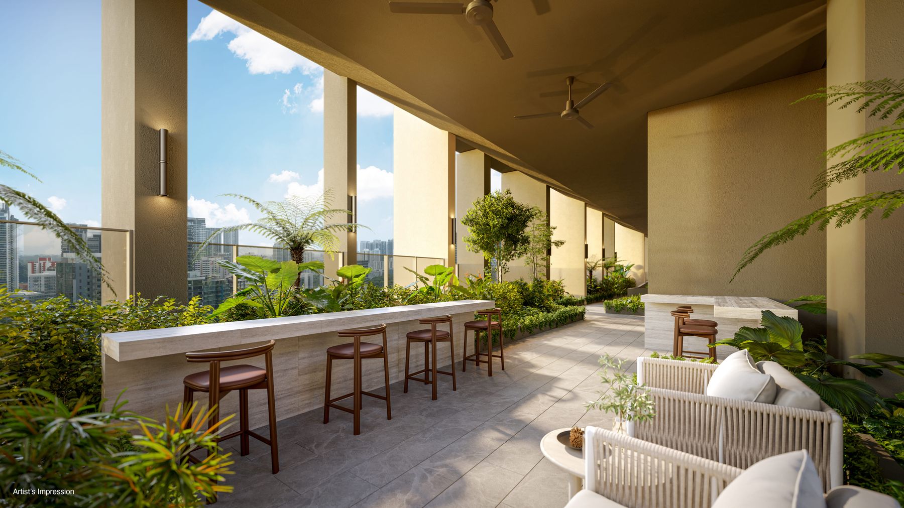 Garden pavilion with bar seating